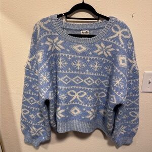 ARULA Light Blue & Cream Nordic Crewneck Sweater